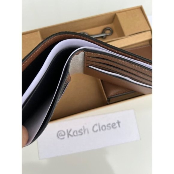 Coach Boxed 3 in 1 Men's Wallet With Trigger Snap Key Fob - Dark Saddle - Picture 7 of 9